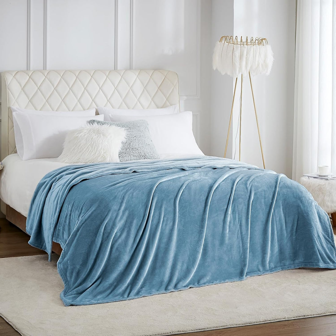 Washed Blue Fleece Blanket | Soft 280 GSM Flannel Bed Blanket