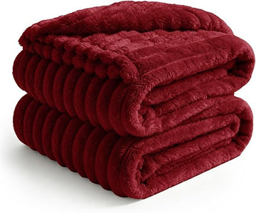 Ribbed Full Size Blanket for Bed | Soft 300 GSM Burgundy