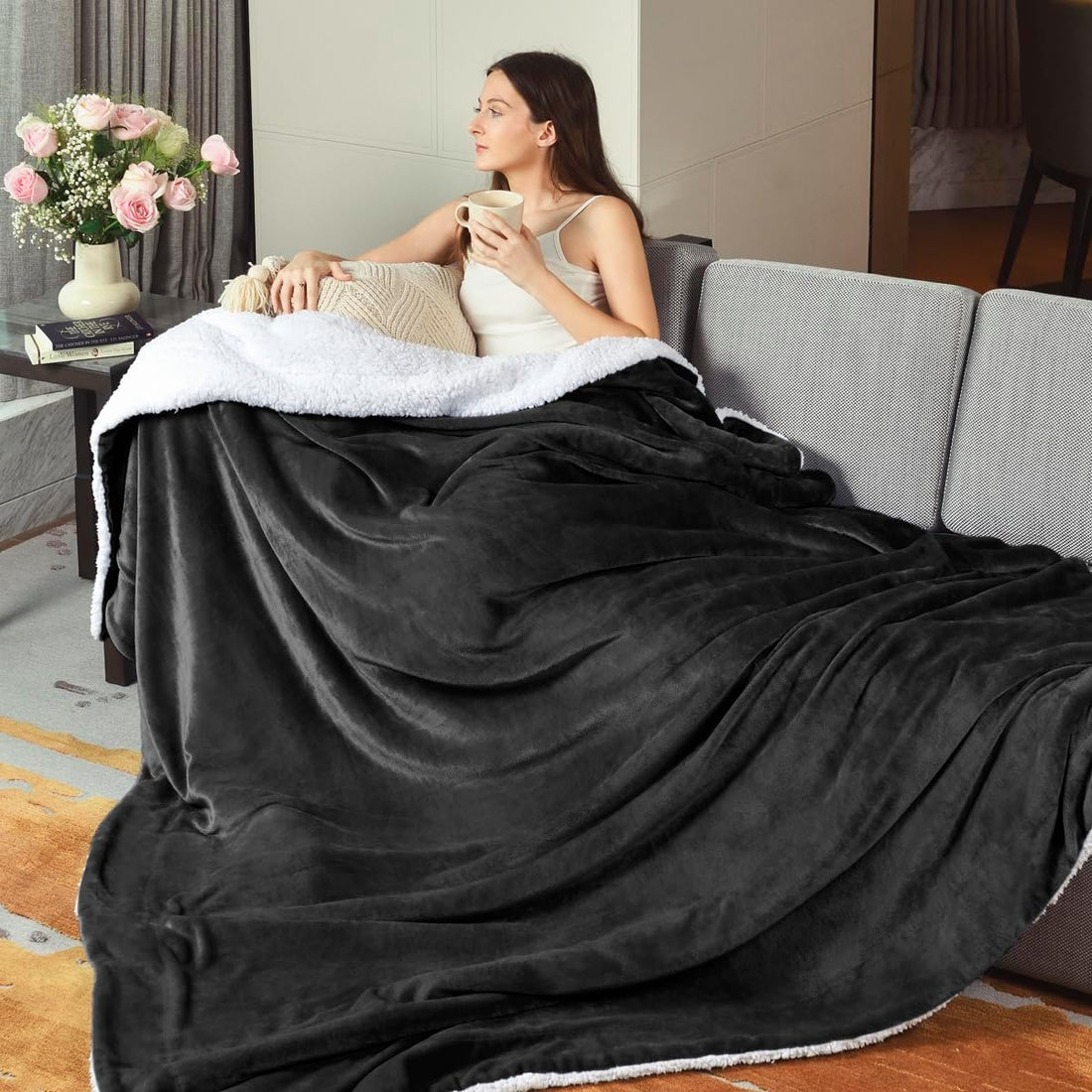 Sherpa Fleece Throw Blanket 480 GSM | Soft & Cozy Plush