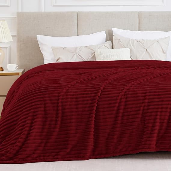Ribbed Full Size Blanket for Bed | Soft 300 GSM Burgundy