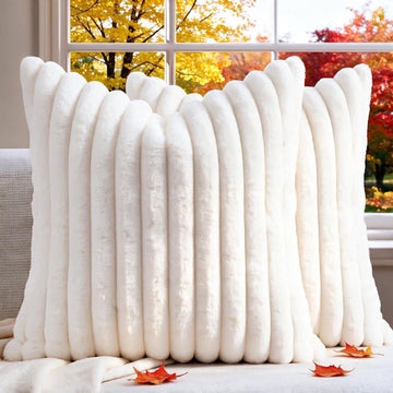 Set of 2 Faux Fur Pillow Covers 18x18 | Cream White