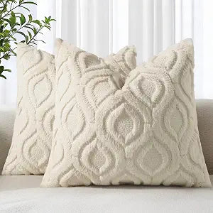 Set of 2 Faux Fur Pillow Covers | Soft Beige Plush
