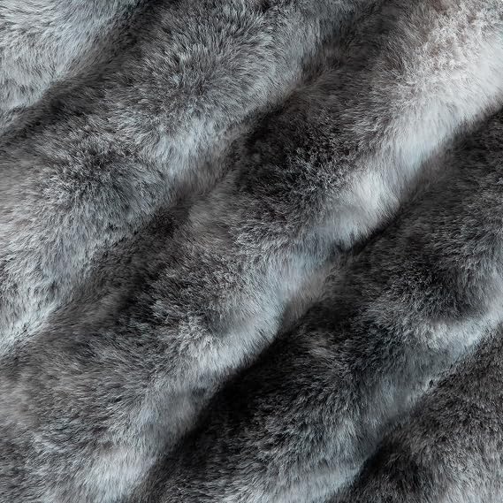 Set of 2 Gray Faux Fur Pillow Covers | Soft 3D Plaid